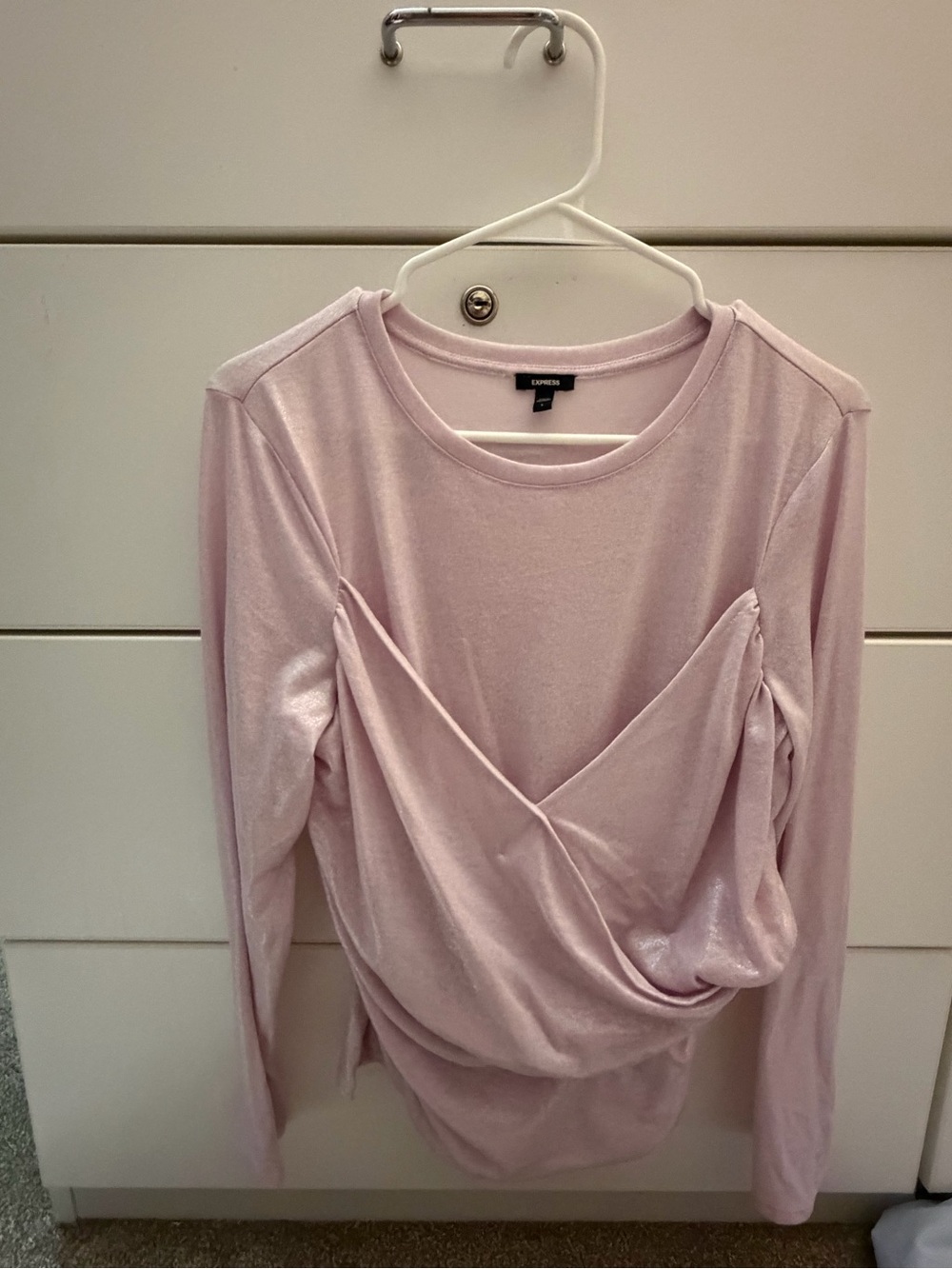 Express Light Pink Draped Front Long Sleeve Top